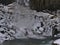 Closeup view of the bottom of famous waterfall Svartifoss located in Skaftafell national park, southern Iceland, in winter.