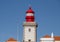 Closeup view of The Cabo da Roca Lighthouse in the civil parish of Colares, in the municipality of Sintra, Portugal.