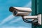 Closeup view of CCTV camera, ensuring street security