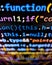 Closeup view of computer code function displayed on pixelated screen with bright colorful words on dark background