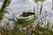 Closeup View of Dinghy Paddle Boat on Clear Water.