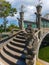 Closeup view of dragon statue on the bridge in Tirta Gangga temple, Bali