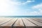 The Closeup View of an Empty Wooden Table on a Holiday Beach