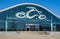 A closeup view of the famous Orange County Choppers World Headquarters and Motorcycle-themed