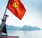 Closeup view of the flag of Vietnam, the Ha Long Bay