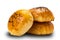 Closeup view of fleshly baked homemade hamburger bun on white background