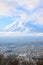 Closeup view of Fujiyama mountain in winter season