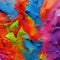 Closeup view of liquid paint swirls, rainbow colors. generative ai.