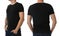 Closeup view of man in black t-shirt on white background, collage. Space for design