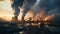 Closeup view Nuclear energy chimney with smoke