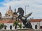 Closeup view of the pegasus statues at pegasus wharf in cartagena