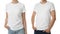 Closeup view of people in t-shirts on white background, collage. Space for design