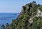 Closeup view of a portion of the rugged sheer shoreline of the Amalfi Coast