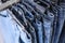 Closeup view of rack with jeans