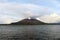 Closeup view of  Sakurajima seen around Kamoikekaizuri Park during sunset