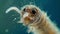 A closeup view of a single nematode its body covered in tiny hairs and its mouth open to feed on microscopic particles