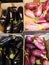 Closeup view of small purple Asian eggplants, food background photography. Pile of fresh eggplants at Indian market, vegetarian