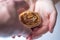 Closeup View Spicy Christmas Mince Pie Cup Cake in Female Hands