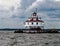 Closeup view of the Thomas Point Shoal Lighthouse on the Chesapeake Bay in Maryland