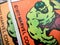 Closeup view of vintage Incredible Hulk Marvel comic book shows the details of the dot pattern printing process