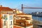 A closeup view of Vizcaya Bridge and ancient European buildings of Portugalete