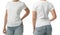 Closeup view of woman in t-shirt on white background, collage. Space for design