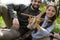 closeup view of wooden toy plane in hands of girl