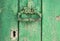 Closeup vintage door lock of external antique wooden door of Country house