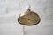 Closeup of a vintage old brass shower head in the bath room