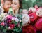 Closeup of wedding bouquet with little ring on the flower