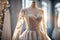 Closeup wedding dress in bridal room background. ai generative
