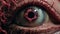 Closeup Of A Weird Horror: A Lovecraftian Eye With Red Stains