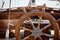 Closeup of a wheel sailing yacht.