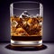 Closeup of a whisky glass full of ice cubes in grey background