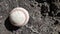 Closeup White leather textured baseball ball with red seams. Ball Outside Stadium Home Run Concept