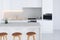 Closeup white minimalistic kitchen 3d render