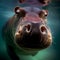 Closeup wide angle underwater photo upshot of a hippo underwater