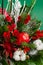 Closeup winter Christmas bouquet in green and red colors