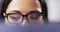 Closeup, woman or glasses for reading or thinking, concentration on email for work. Professional worker, vision and