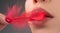 Closeup of woman healthy lips. Cosmetology injections. Beauty plastic. Lip augmentation.