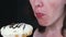 Closeup Woman mouth Eating Doughnut