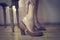 Closeup of a woman\'s heel with a blister plaster on