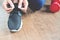 Closeup of woman tying shoelaces, Working out