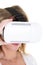 Closeup woman Using Virtual Reality Headset vr Over white Background