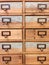 Closeup wood chest of drawers vintage look