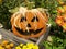 Closeup of Wooden Jack O Lantern