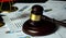 Closeup wooden judge gavel