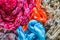 Closeup. Wool knitted fabric. Wool textiles. Colorful Wool and c