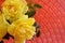 Closeup Yellow Floribunda Roses on Orange mat