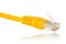 Closeup of yellow network ethernet cable